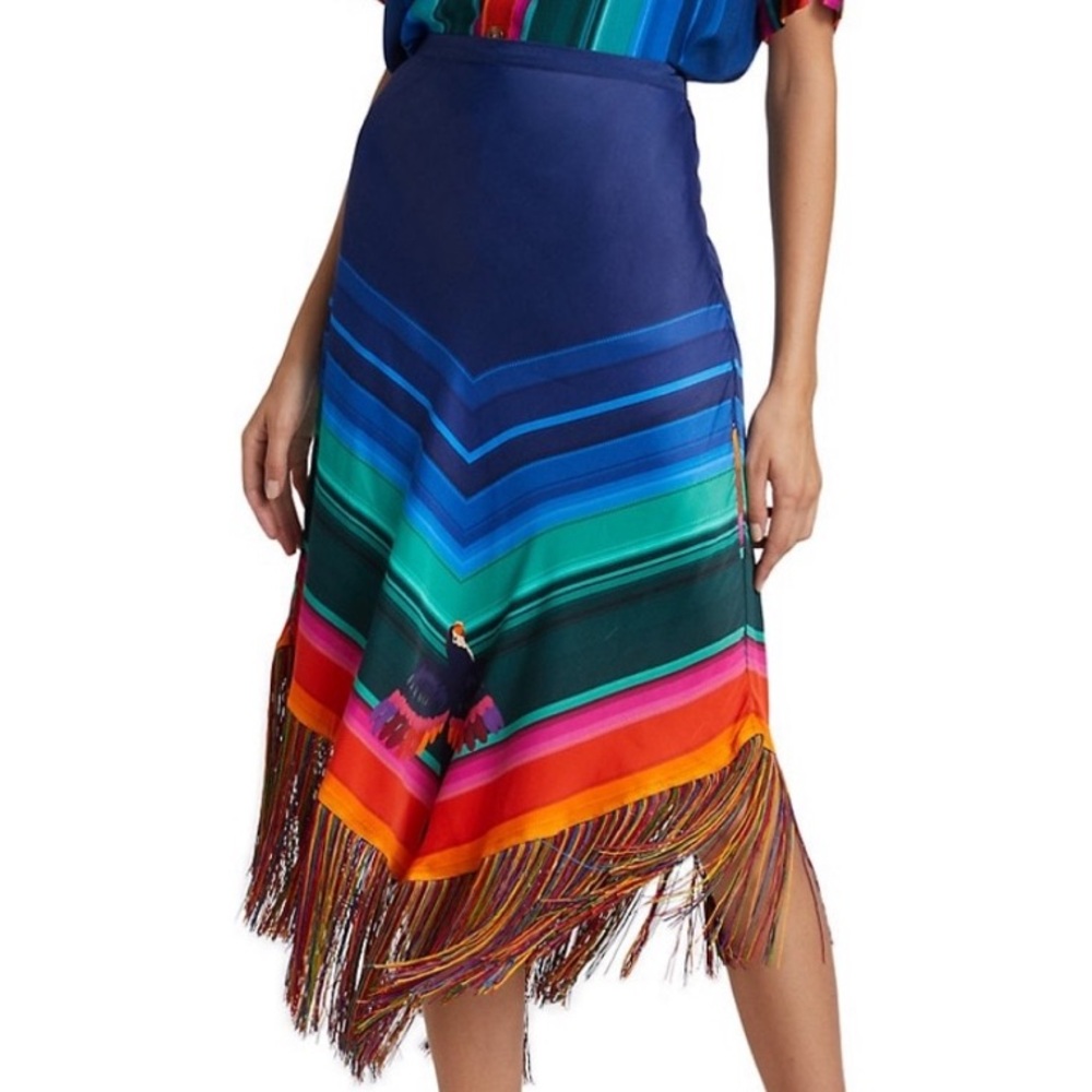 NWT Farm Rio fringe rainbow macaw skirt XL - Picture 2 of 5